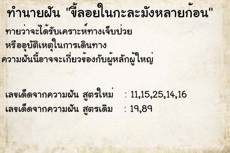 ทำนายฝันทำนายฝันขี้ลอยในกะละมังหลายก้อน