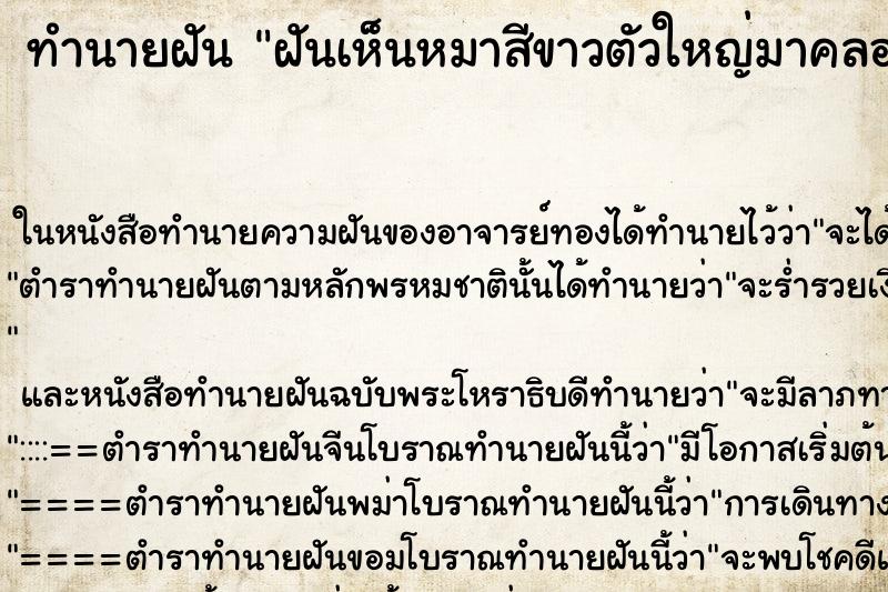 ทำนายฝันฝันเห็นหมาสีขาวตัวใหญ่มาคลอเคลีย ทำนายฝันทำนายฝันฝันเห็นหมาสีขาวตัวใหญ่มาคลอเคลีย