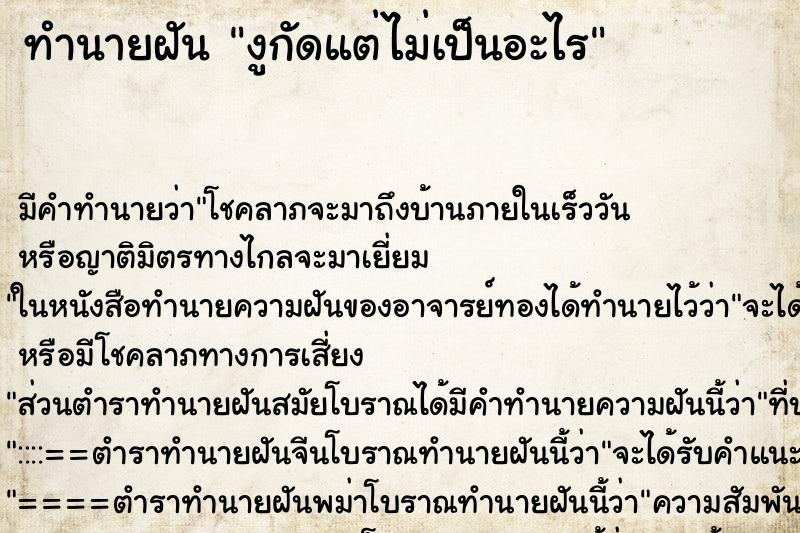 ทำนายฝัน งูกัดแต่ไม่เป็นอะไรแม่นๆ ฟรี ด้วยตำราหนังสือทำนายฝันโบราณ ทำนายฝันงูกัดแต่ไม่เป็นอะไร