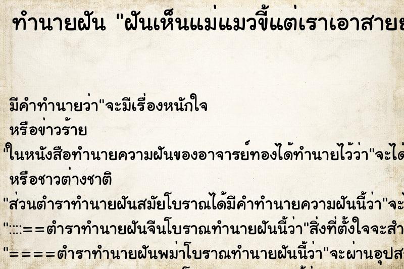 ทำนายฝันทำนายฝันฝันเห็นแม่แมวขี้แต่เราเอาสายยางฉีดราดออกไป