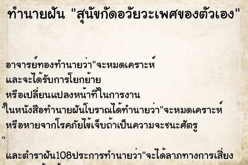 ทำนายฝัน สุนัขกัดอวัยวะเพศของตัวเอง ทำนายฝัน สุนัขกัดอวัยวะเพศของตัวเอง