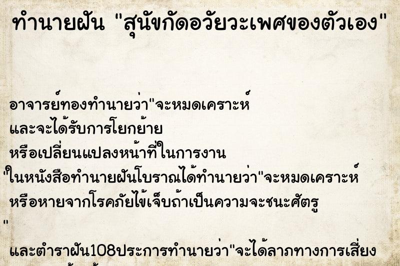 ทำนายฝัน สุนัขกัดอวัยวะเพศของตัวเอง ตำราโบราณ แม่นที่สุดในโลก