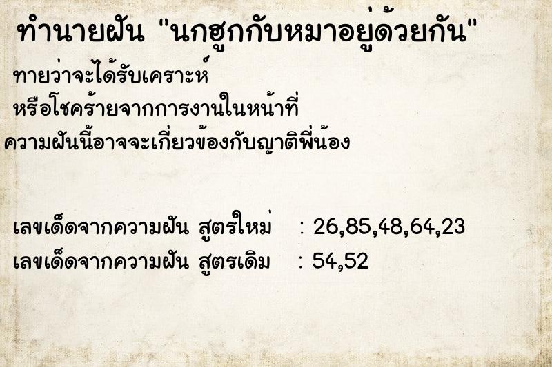 ทำนายฝัน นกฮูกกับหมาอยู่ด้วยกัน ทำนายฝัน นกฮูกกับหมาอยู่ด้วยกัน
