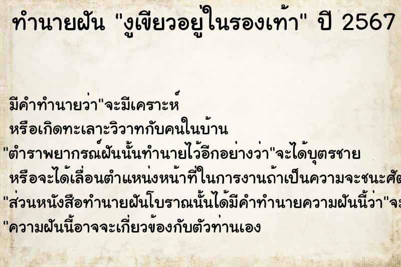 ทำนายฝัน งูเขียวอยู่ในรองเท้า ทำนายฝัน งูเขียวอยู่ในรองเท้า