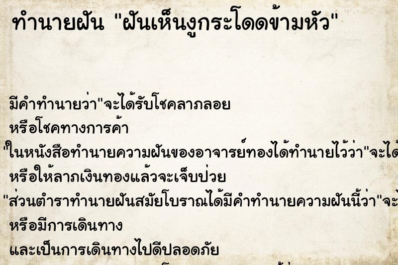 ทำนายฝัน ฝันเห็นงูกระโดดข้ามหัว ทำนายฝัน ฝันเห็นงูกระโดดข้ามหัว
