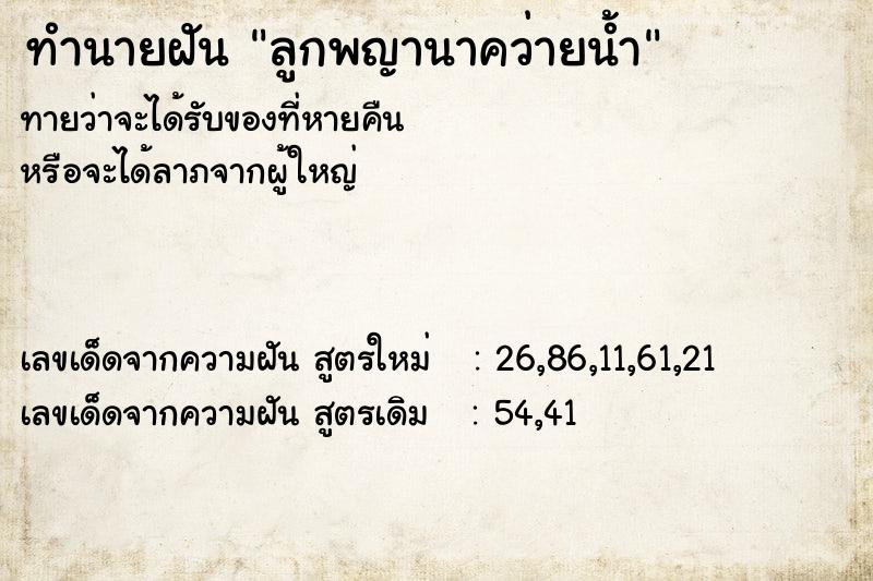 ทำนายฝันทำนายฝันลูกพญานาคว่ายน้ำ