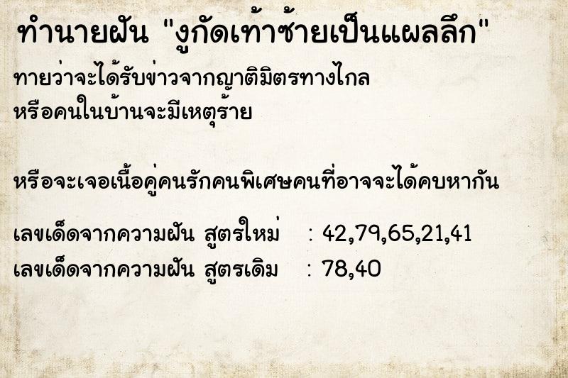 ทำนายฝันทำนายฝันงูกัดเท้าซ้ายเป็นแผลลึก