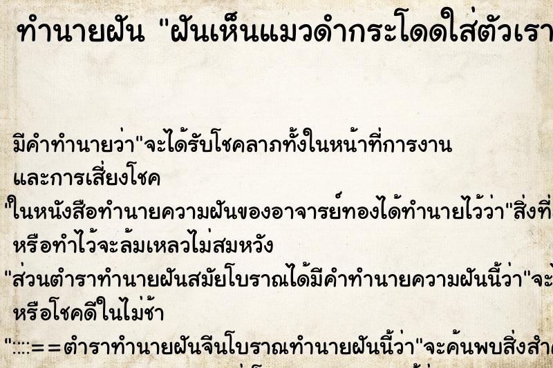 ทำนายฝัน ฝันเห็นแมวดำกระโดดใส่ตัวเรา ทำนายฝัน ฝันเห็นแมวดำกระโดดใส่ตัวเรา