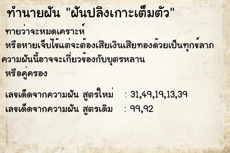 ทำนายฝันฝันปลิงเกาะเต็มตัว ทำนายฝันทำนายฝันฝันปลิงเกาะเต็มตัว