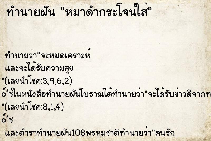 ทำนายฝัน หมาดำกระโจนใส่ ทำนายฝัน หมาดำกระโจนใส่