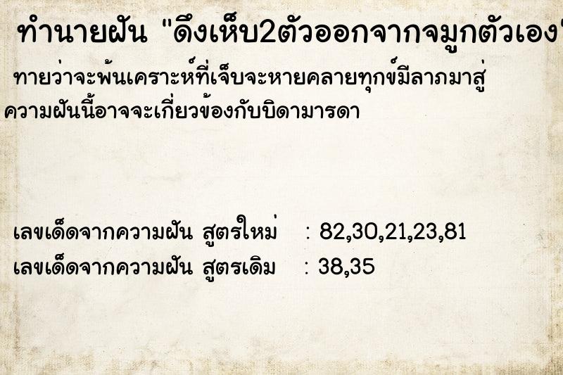 ทำนายฝันทำนายฝันดึงเห็บ2ตัวออกจากจมูกตัวเอง