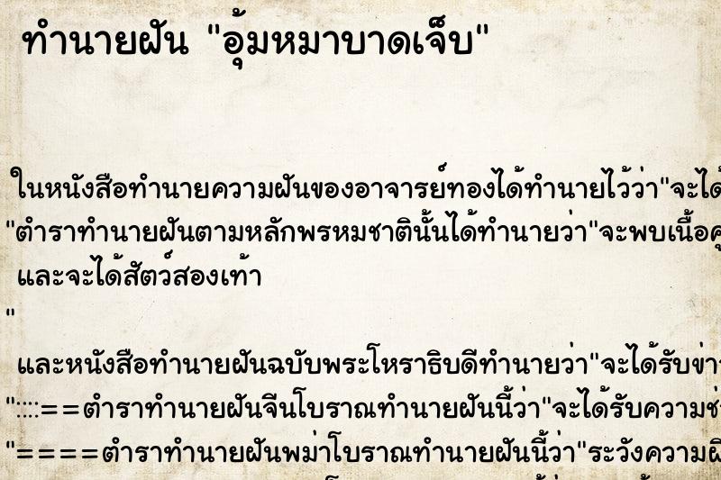 ทำนายฝัน อุ้มหมาบาดเจ็บ ทำนายฝัน อุ้มหมาบาดเจ็บ