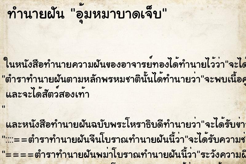 ทำนายฝัน อุ้มหมาบาดเจ็บ ตำราโบราณ แม่นที่สุดในโลก