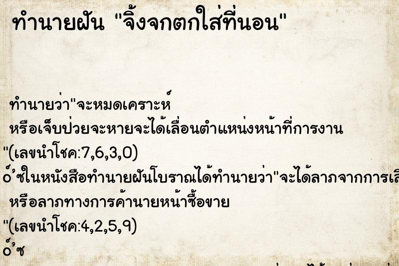 ทำนายฝันจิ้งจกตกใส่ที่นอน ทำนายฝันทำนายฝันจิ้งจกตกใส่ที่นอน