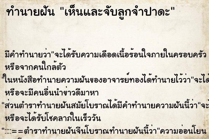 ทำนายฝัน เห็นและจับลูกจำปาดะ ทำนายฝัน เห็นและจับลูกจำปาดะ
