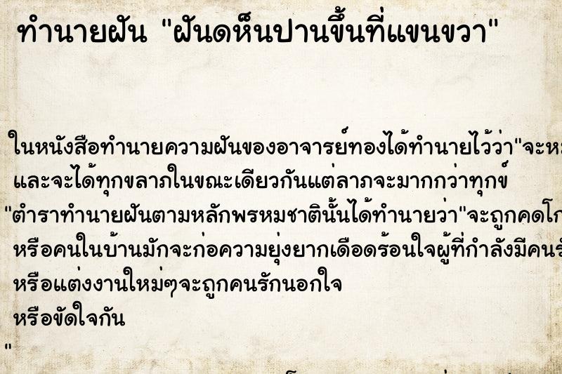 ทำนายฝันฝันดห็นปานขึ้นที่แขนขวา ทำนายฝันทำนายฝันฝันดห็นปานขึ้นที่แขนขวา