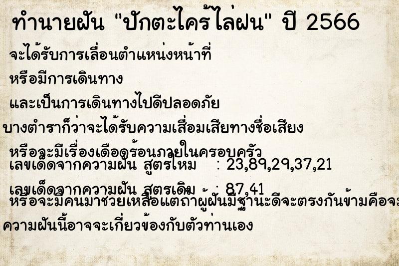 ทำนายฝันทำนายฝันปักตะไคร้ไล่ฝน