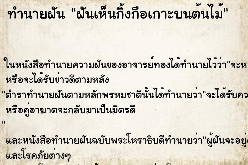 ทำนายฝันทำนายฝันฝันเห็นกิ้งกือเกาะบนต้นไม้