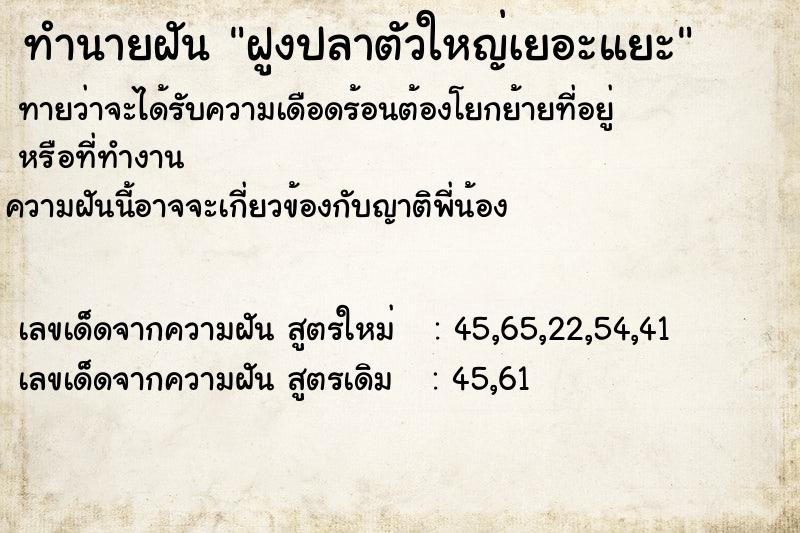 ทำนายฝันทำนายฝันฝูงปลาตัวใหญ่เยอะแยะ