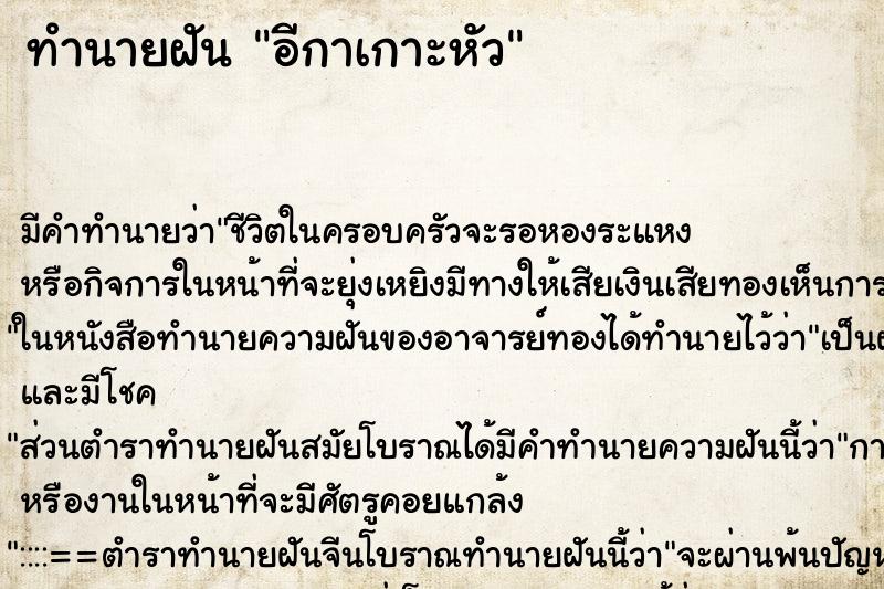 ทำนายฝัน อีกาเกาะหัว ทำนายฝัน อีกาเกาะหัว
