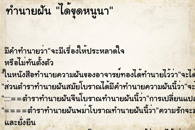 ทำนายฝัน ได้ขุดหนูนา