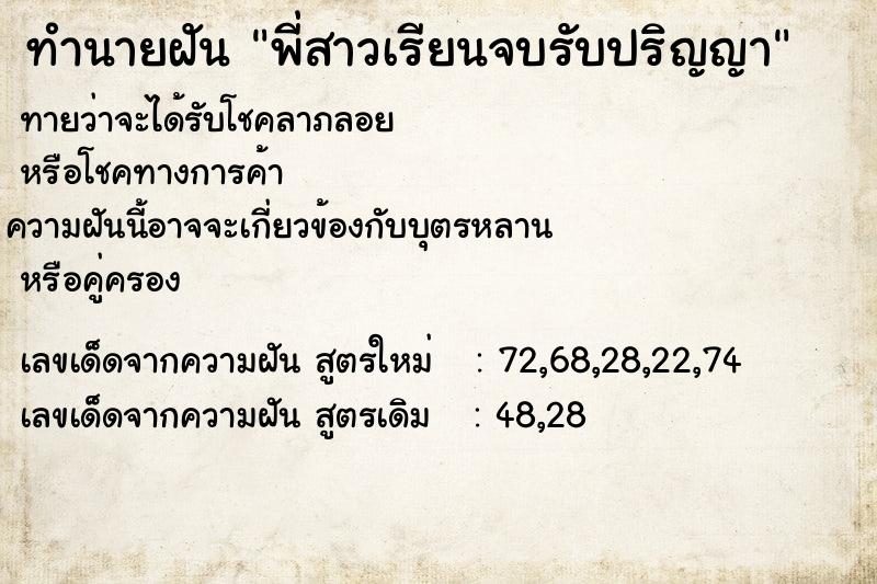 ทำนายฝันทำนายฝันพี่สาวเรียนจบรับปริญญา