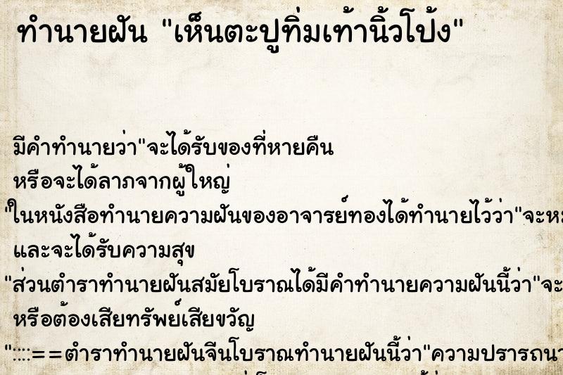ทำนายฝันเห็นตะปูทิ่มเท้านิ้วโป้ง ทำนายฝันทำนายฝันเห็นตะปูทิ่มเท้านิ้วโป้ง