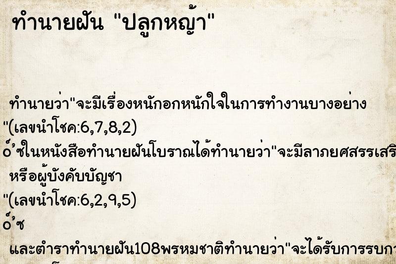 ทำนายฝันปลูกหญ้า ทำนายฝันทำนายฝันปลูกหญ้า