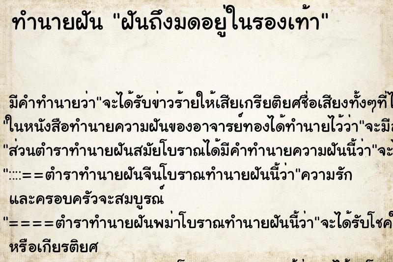 ทำนายฝัน ฝันถึงมดอยู่ในรองเท้า ทำนายฝัน ฝันถึงมดอยู่ในรองเท้า