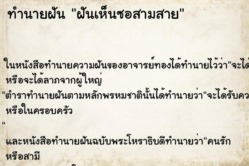 ทำนายฝันฝันเห็นซอสามสาย ทำนายฝันทำนายฝันฝันเห็นซอสามสาย