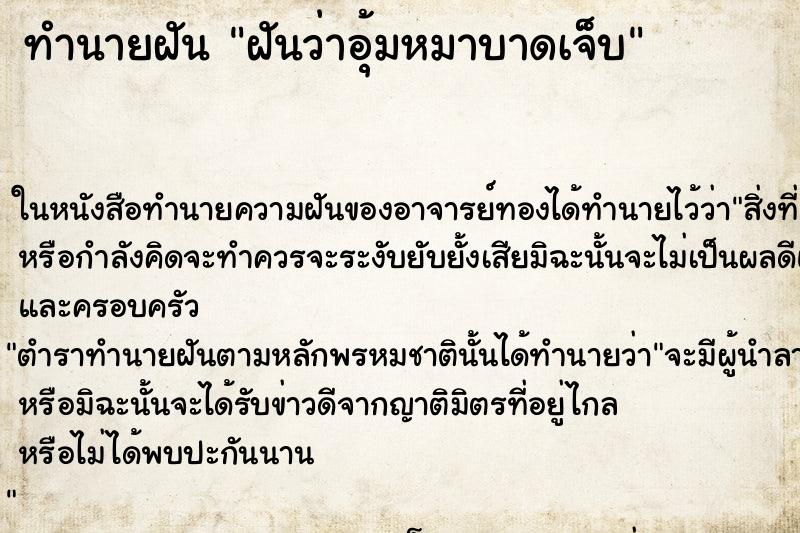 ทำนายฝัน ฝันว่าอุ้มหมาบาดเจ็บ ทำนายฝัน ฝันว่าอุ้มหมาบาดเจ็บ