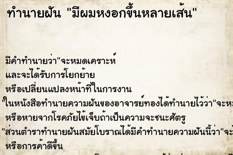 ทำนายฝัน มีผมหงอกขึ้นหลายเส้นแม่นๆ ฟรี ด้วยตำราหนังสือทำนายฝันโบราณ ทำนายฝันมีผมหงอกขึ้นหลายเส้น