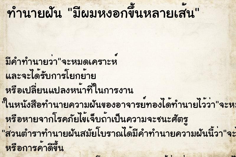 ทำนายฝัน มีผมหงอกขึ้นหลายเส้น ตำราโบราณ แม่นที่สุดในโลก