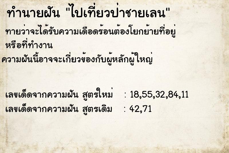 ทำนายฝันไปเที่ยวป่าชายเลน ทำนายฝันทำนายฝันไปเที่ยวป่าชายเลน