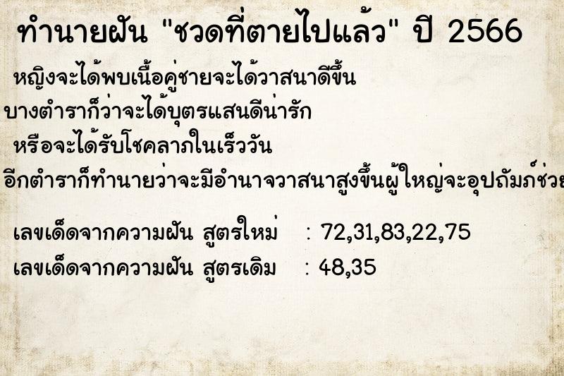ทำนายฝันชวดที่ตายไปแล้ว ทำนายฝันทำนายฝันชวดที่ตายไปแล้ว