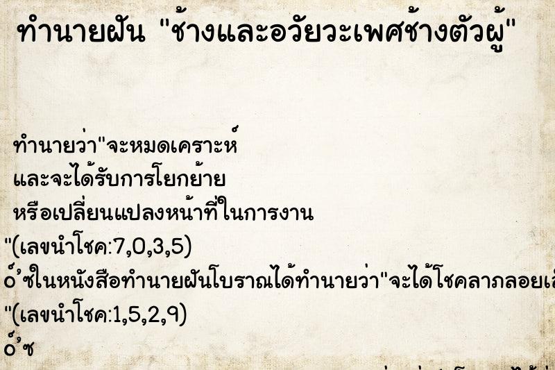 ทำนายฝัน ช้างและอวัยวะเพศช้างตัวผู้