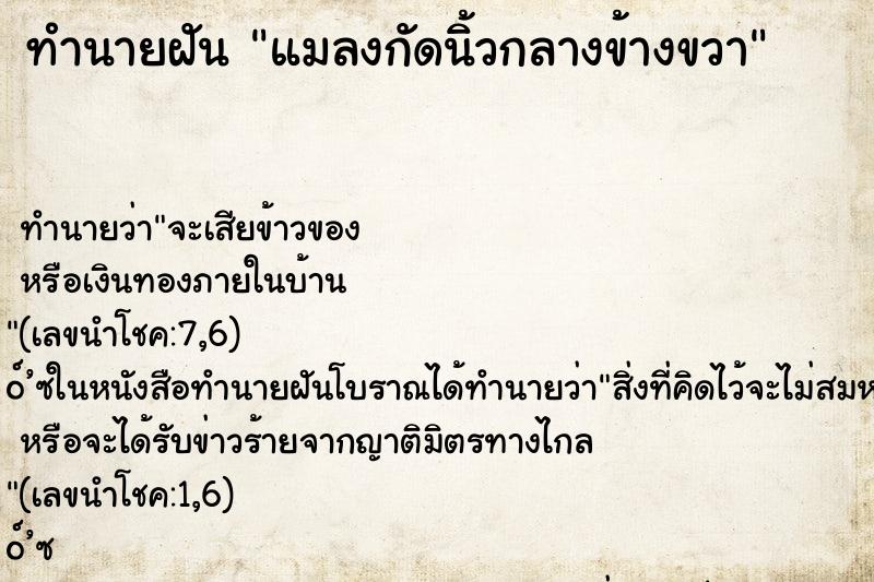 ทำนายฝันแมลงกัดนิ้วกลางข้างขวา ทำนายฝันทำนายฝันแมลงกัดนิ้วกลางข้างขวา
