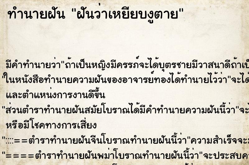 ทำนายฝัน ฝันว่าเหยียบงูตาย ทำนายฝัน ฝันว่าเหยียบงูตาย