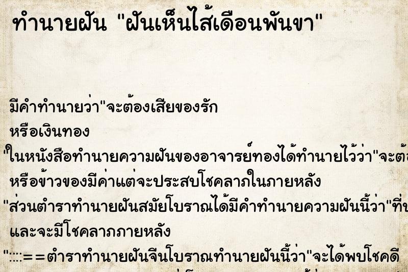 ทำนายฝัน ฝันเห็นไส้เดือนพันขา ทำนายฝัน ฝันเห็นไส้เดือนพันขา
