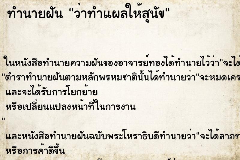 ทำนายฝัน ว่าทำแผลให้สุนัข ทำนายฝัน ว่าทำแผลให้สุนัข