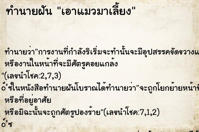 ทำนายฝันทำนายฝันเอาแมวมาเลี้ยง