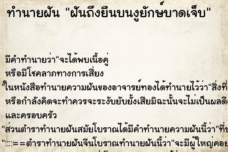 ทำนายฝัน ฝันถึงยืนบนงูยักษ์บาดเจ็บ ทำนายฝัน ฝันถึงยืนบนงูยักษ์บาดเจ็บ