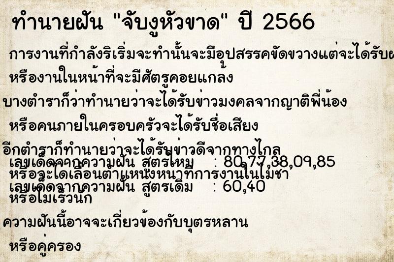 ทำนายฝัน จับงูหัวขาด