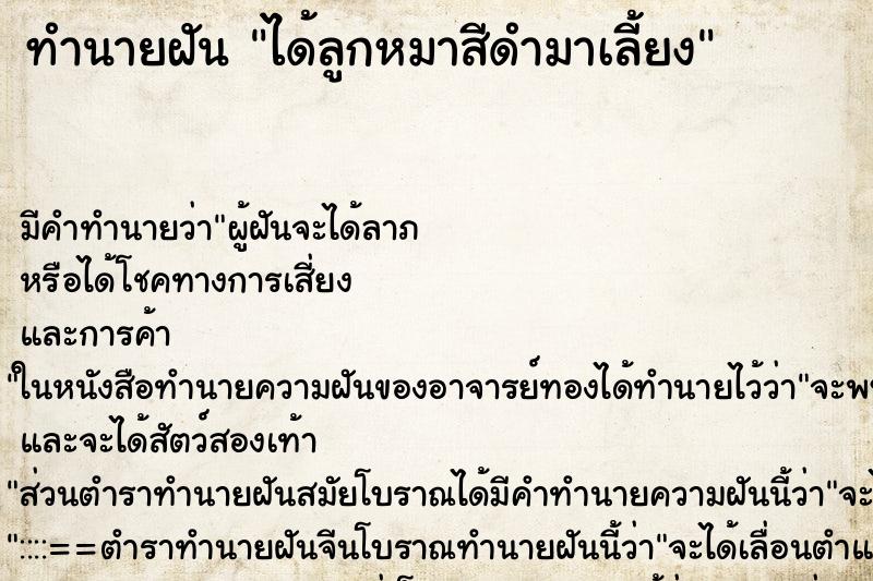 ทำนายฝัน ได้ลูกหมาสีดำมาเลี้ยง ทำนายฝัน ได้ลูกหมาสีดำมาเลี้ยง