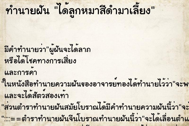 ทำนายฝัน ได้ลูกหมาสีดำมาเลี้ยง ตำราโบราณ แม่นที่สุดในโลก