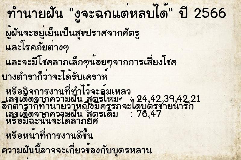 ทำนายฝัน งูจะฉกแต่หลบได้ ทำนายฝัน งูจะฉกแต่หลบได้