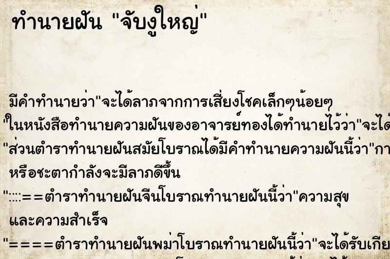 ทำนายฝัน จับงูใหญ่ ทำนายฝัน จับงูใหญ่