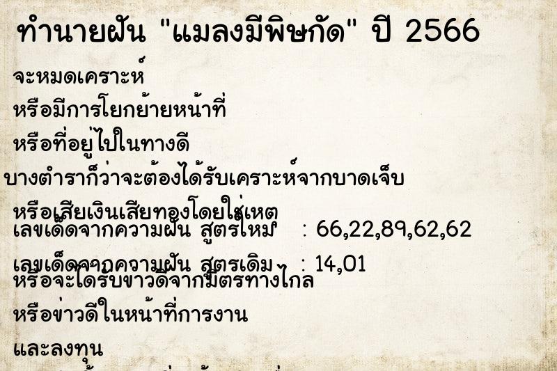 ทำนายฝันแมลงมีพิษกัด ทำนายฝันทำนายฝันแมลงมีพิษกัด