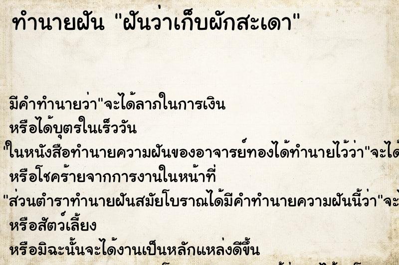 ทำนายฝัน ฝันว่าเก็บผักสะเดา ทำนายฝัน ฝันว่าเก็บผักสะเดา
