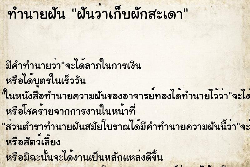 ทำนายฝัน ฝันว่าเก็บผักสะเดา ตำราโบราณ แม่นที่สุดในโลก